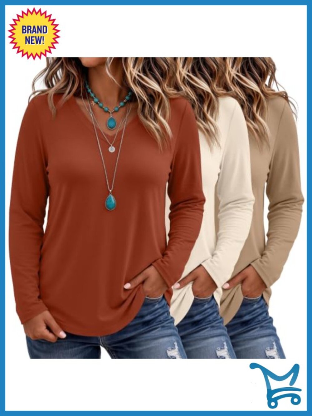 Plus Size Tops V Neck Long Sleeve Shirts 3 Pack Tunics Casual